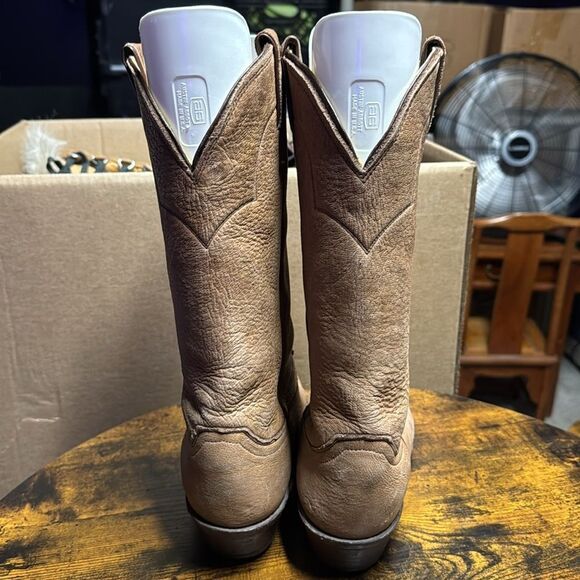 Justin Euro Elk Leather Cowboy Boots Mens Tan Made In USA Boot 1325 Size 8 - Picture 4 of 9